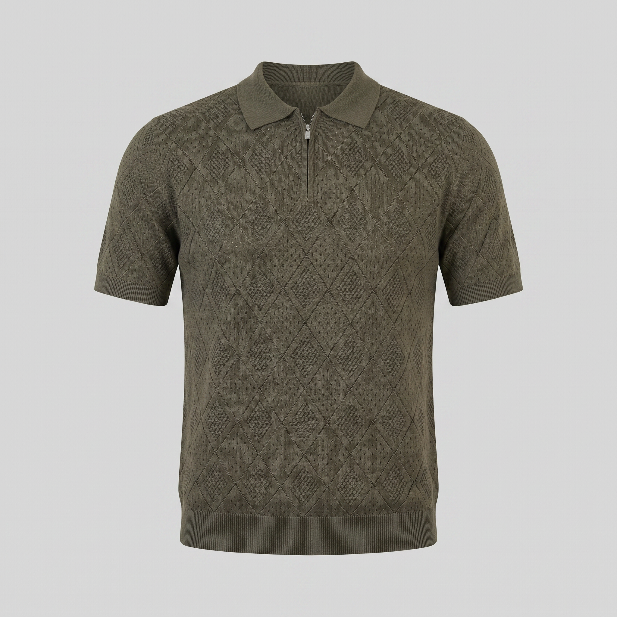 Tricou polo pentru bărbați cu fermoar și model perforat — vacanță