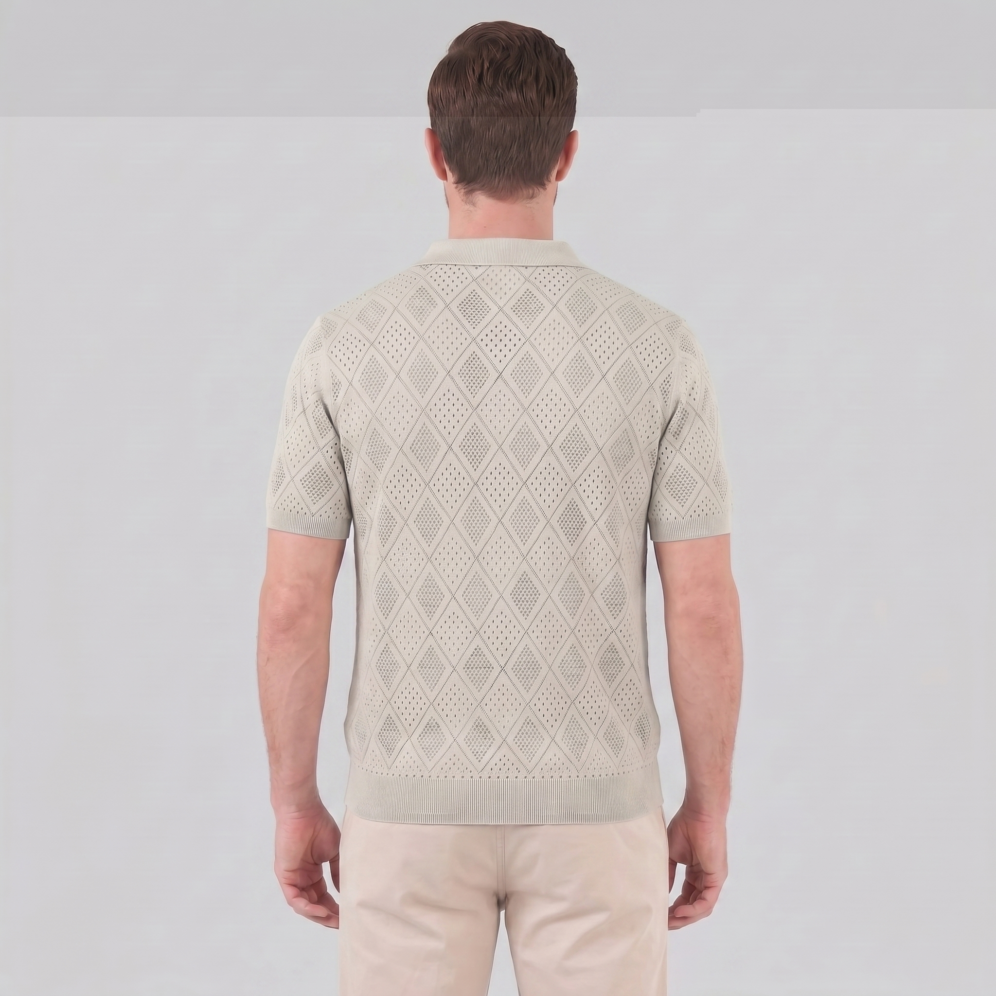 Tricou polo pentru bărbați cu fermoar și model perforat — vacanță