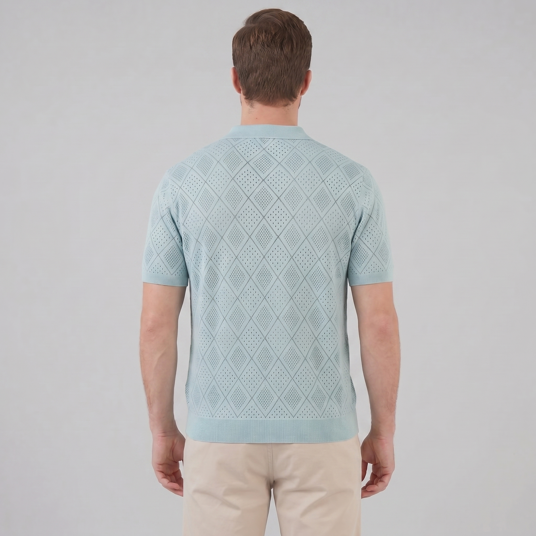 Tricou polo pentru bărbați cu fermoar și model perforat — vacanță