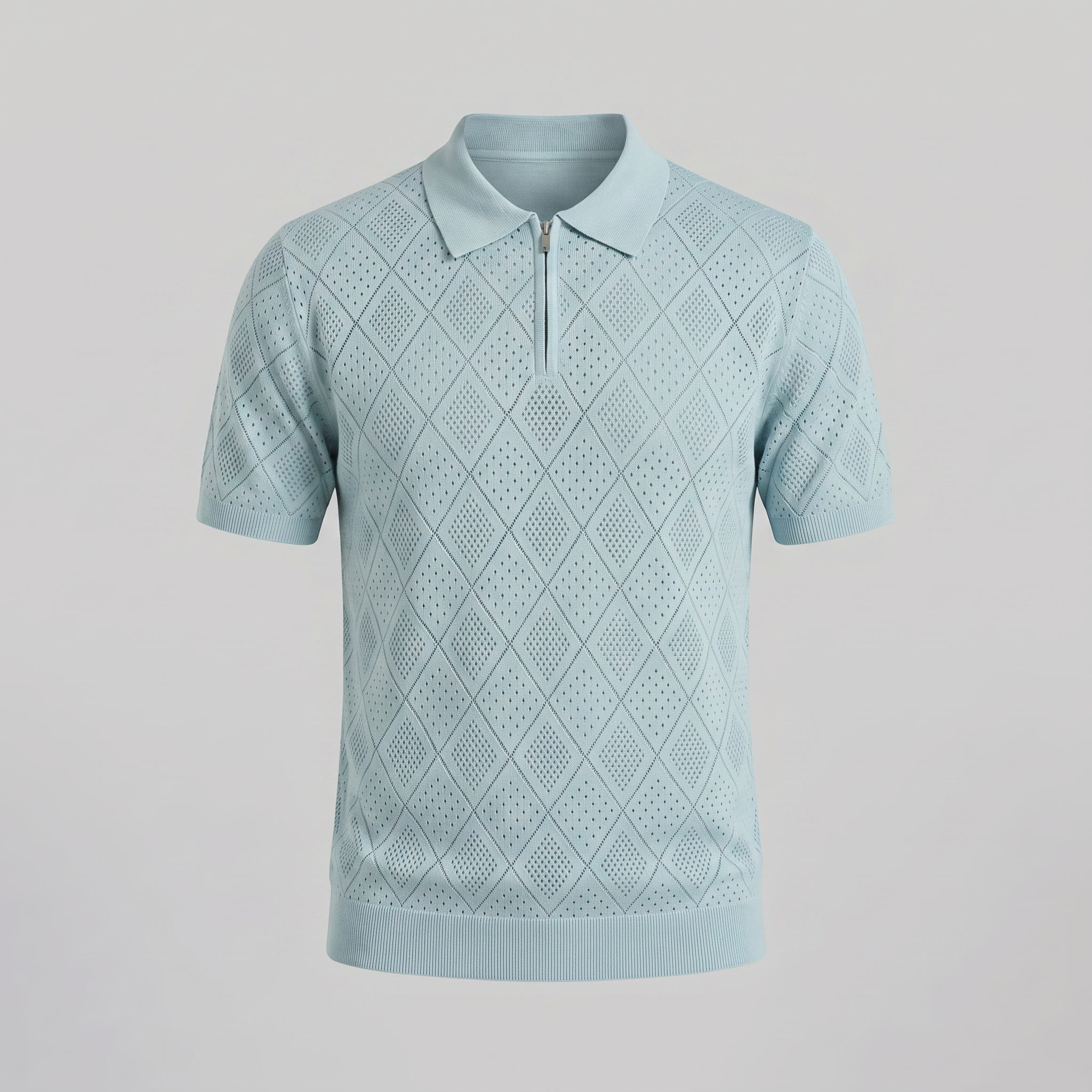 Tricou polo pentru bărbați cu fermoar și model perforat — vacanță