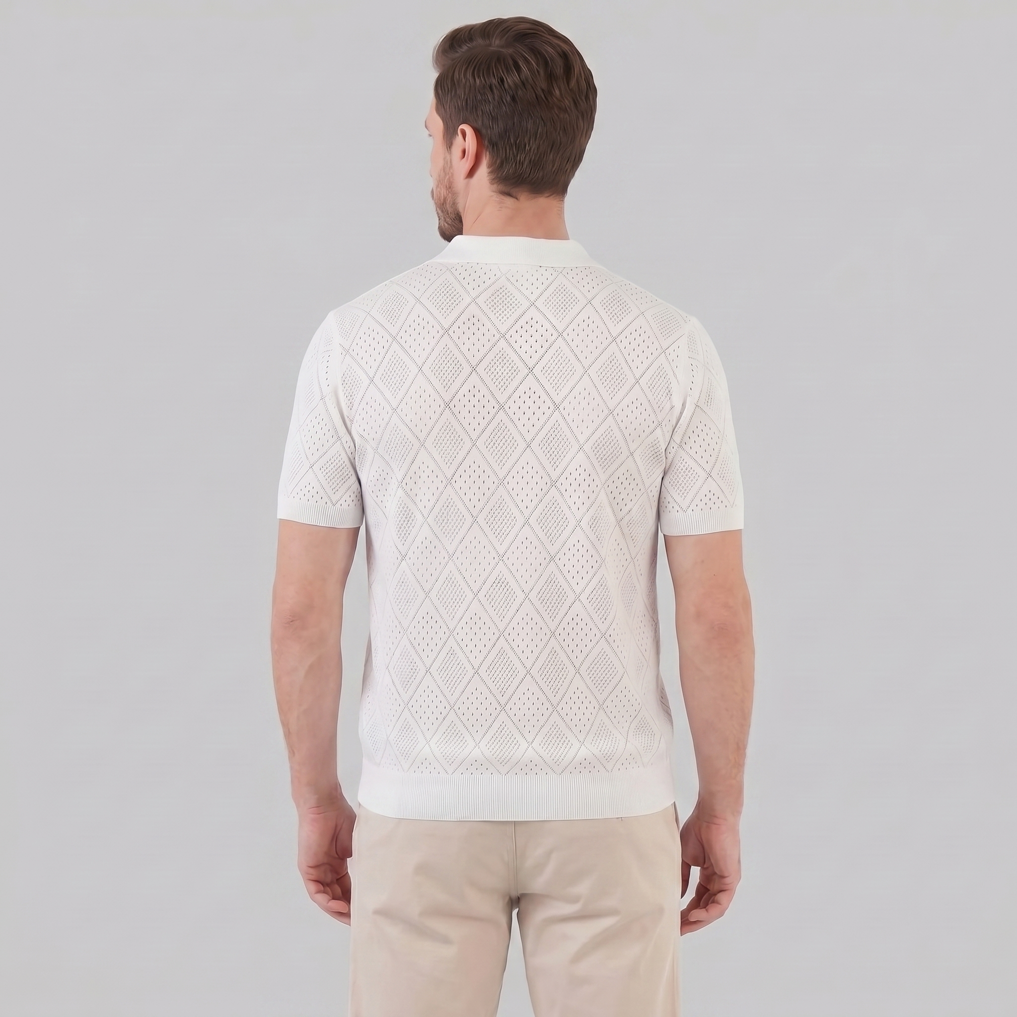 Tricou polo pentru bărbați cu fermoar și model perforat — vacanță