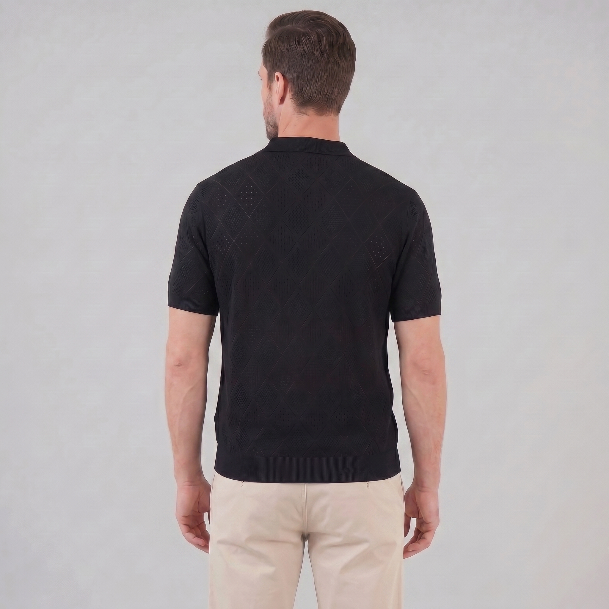 Tricou polo pentru bărbați cu fermoar și model perforat — vacanță