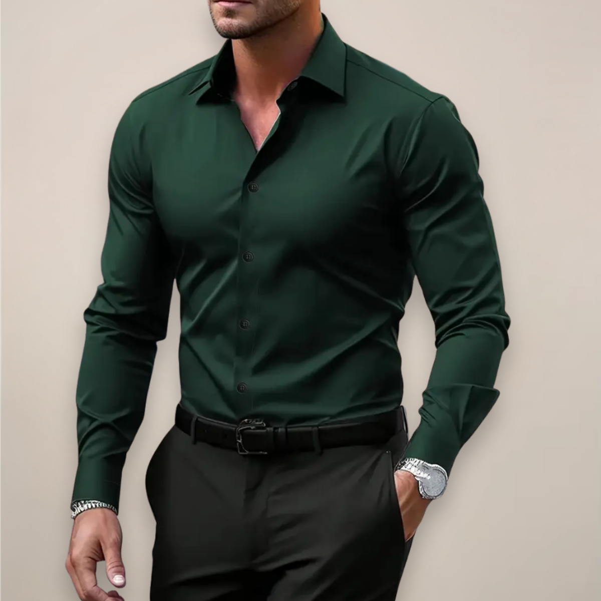 Camicia uomo a manica lunga — collo a revers — taglio regolare — ufficio