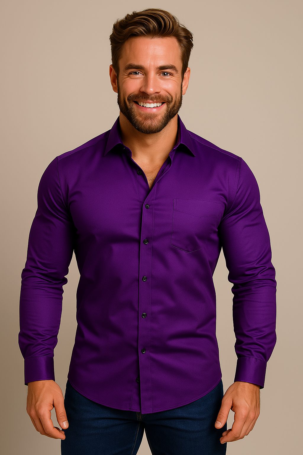 Camicia a maniche lunghe da uomo — taglio strutturato senza pieghe — formale