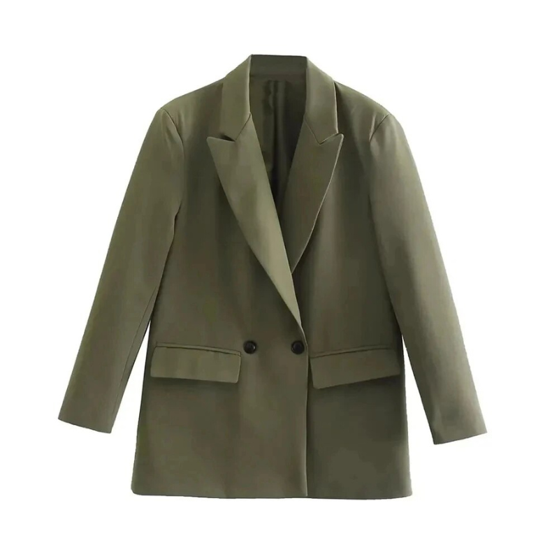 Americana Oversized para Mujer Chaqueta de Traje Larga con Doble Botonadura
