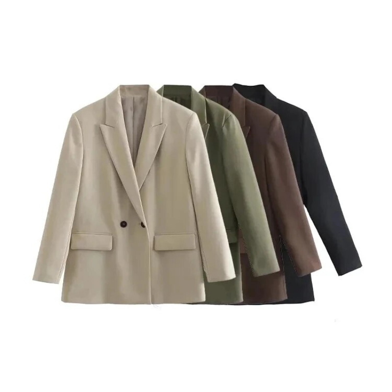 Americana Oversized para Mujer Chaqueta de Traje Larga con Doble Botonadura