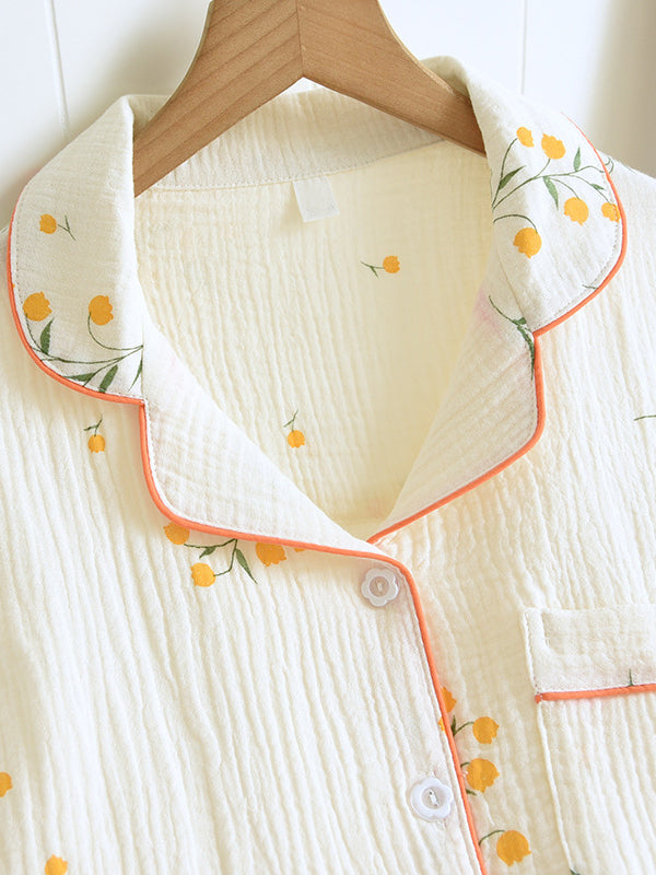 Cotton Pajama Set with Short Sleeve Shirt and Bottoms for Women