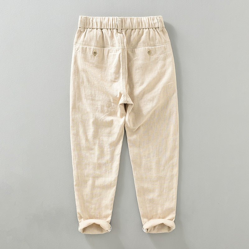 Pantalones de Lino y Algodón para Hombre de Corte Recto con Cintura Elástica