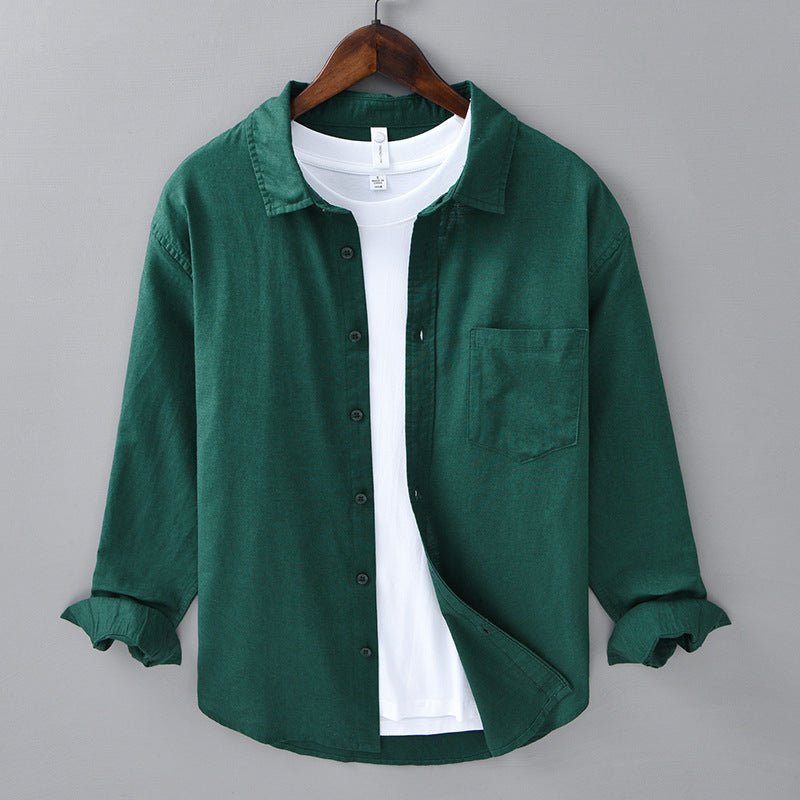 Camicia da Uomo in Cotone e Lino a Manica Lunga con Colletto a Risvolto e Bottoni