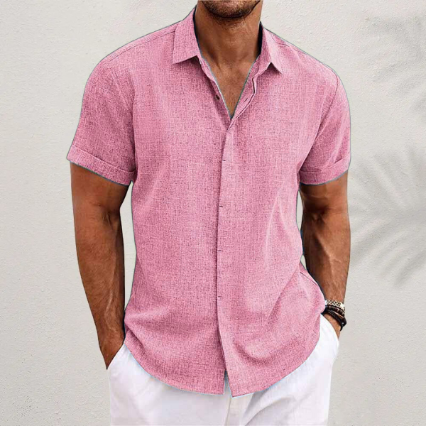 Men's Short Sleeve Linen Shirt with Collar and Buttons