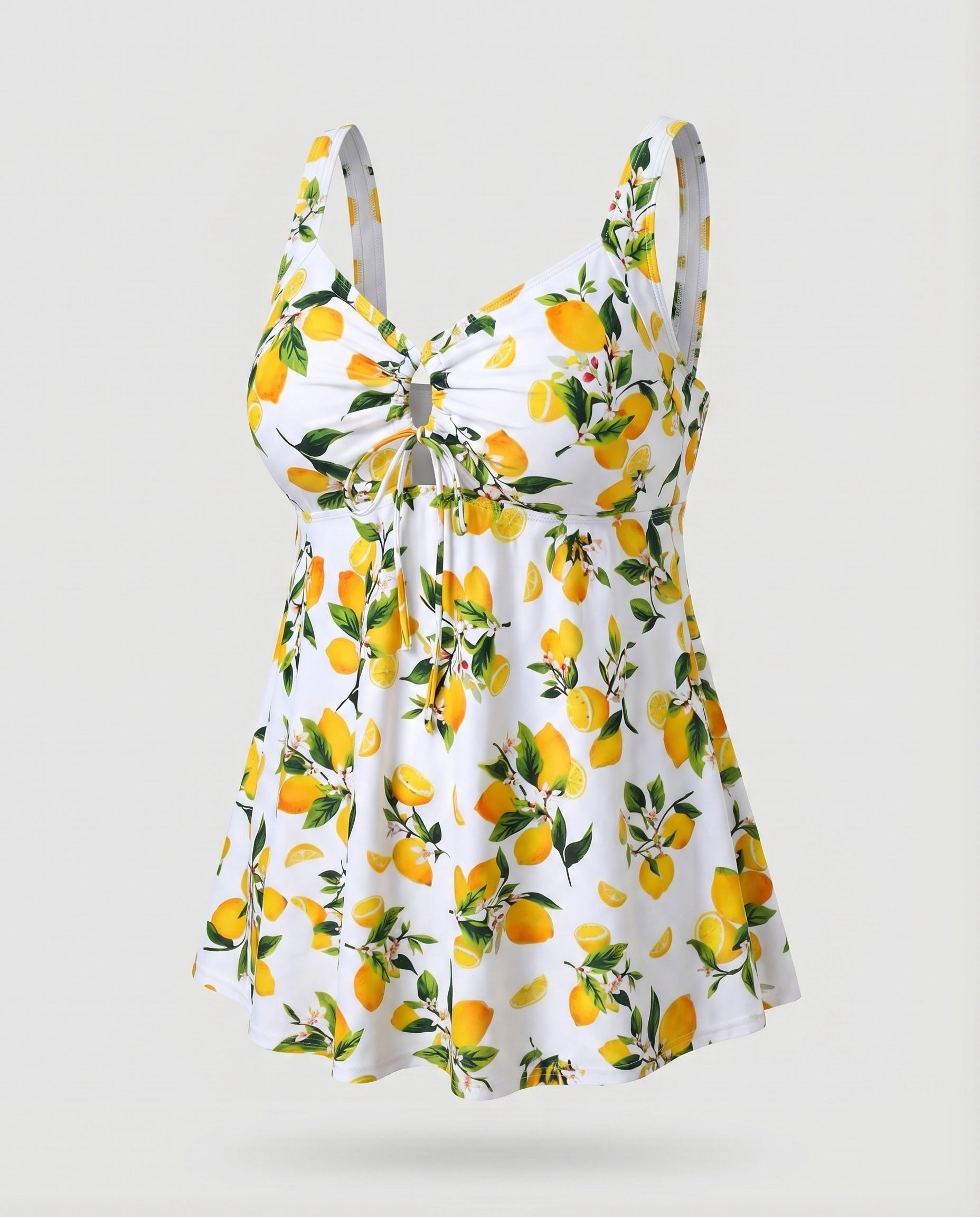 Top de tankini de cintura alta para mulher com decote keyhole e bainha de túnica