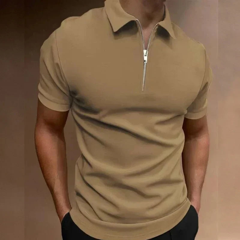Polo homme à col zippé et manches courtes — décontracté