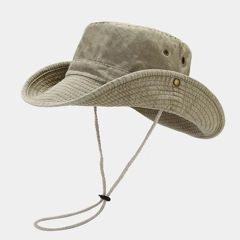 Sombrero de pescador unisex de algodón con ala ancha ajustable