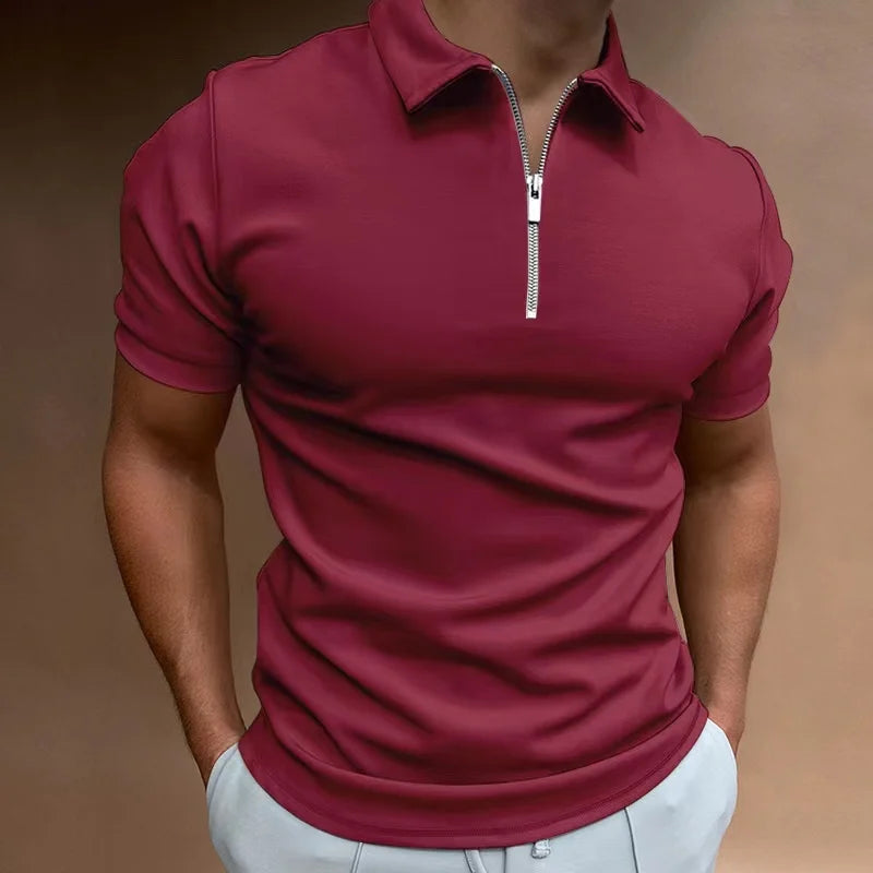 Polo homme à col zippé et manches courtes — décontracté