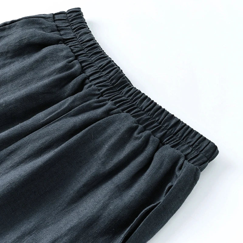 Pantalones de Lino para Mujer de Pierna Ancha con Cintura Elástica y Corte al Tobillo