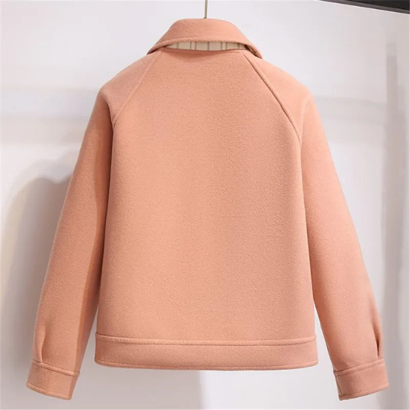 Wool Blend Jacket with Buttons and Shirt Collar for Women