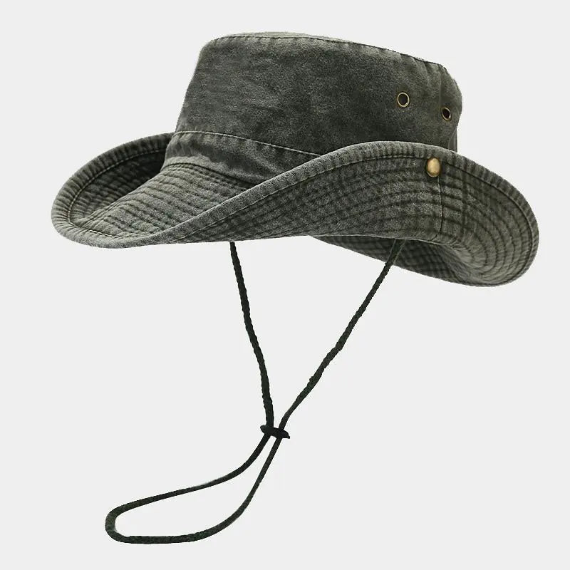 Sombrero de pescador unisex de algodón con ala ancha ajustable