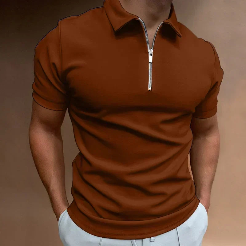 Polo homme à col zippé et manches courtes — décontracté