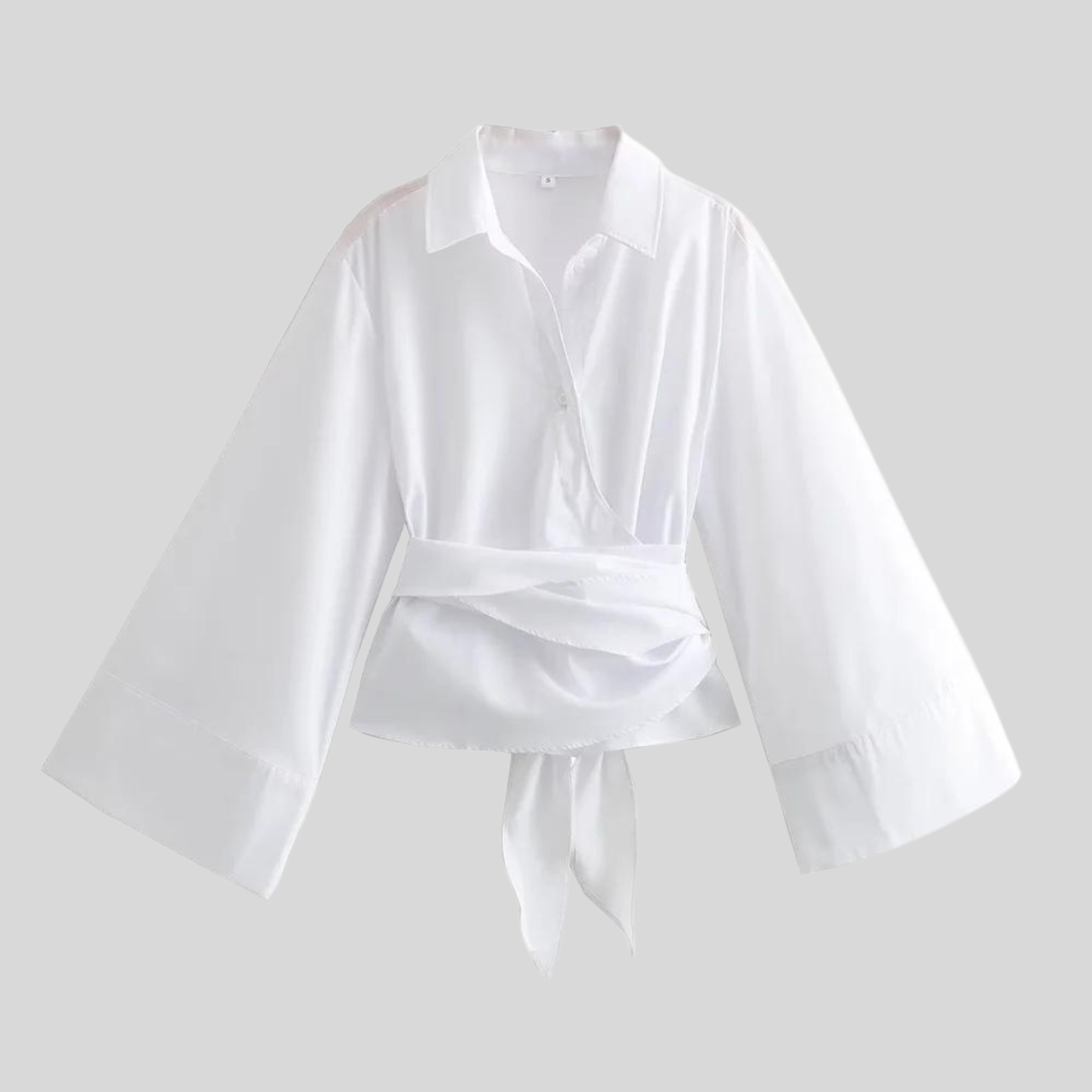Chemise en popeline de coton avec col polo et ceinture à nouer pour femme