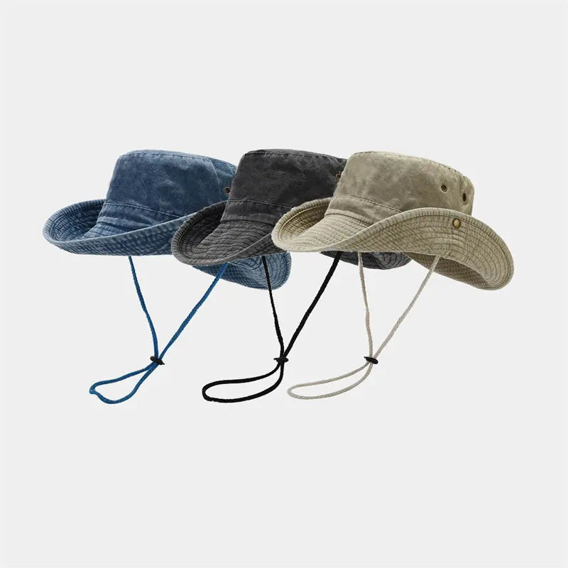 Sombrero de pescador unisex de algodón con ala ancha ajustable