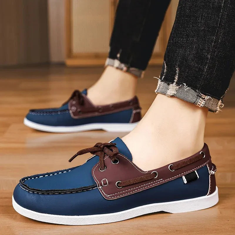 Mocasini din Pânză pentru Bărbați Stil Slip-On cu Talpă de Cauciuc și Vârf Rotund