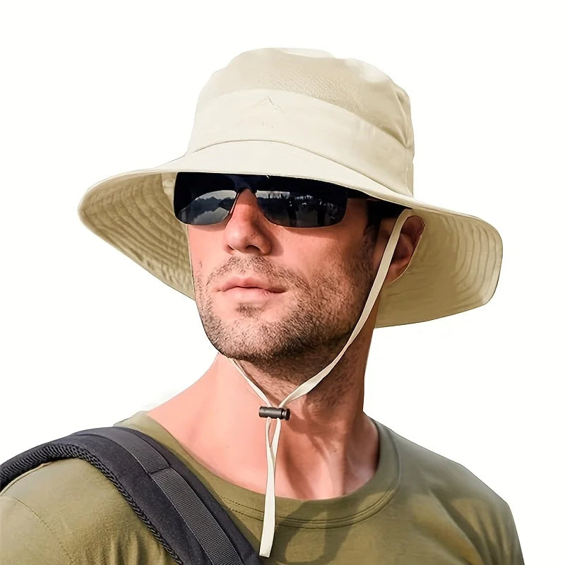Prodyšný klobouk typu bucket na slunce pro rybaření a turistiku s bradou na zavazování
