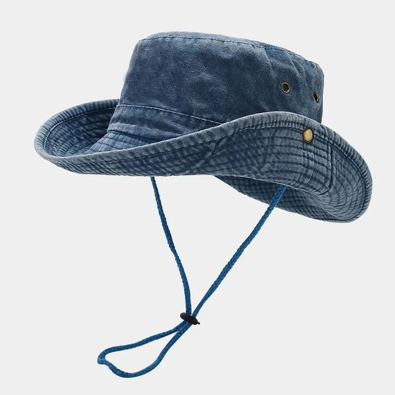 Sombrero de pescador unisex de algodón con ala ancha ajustable