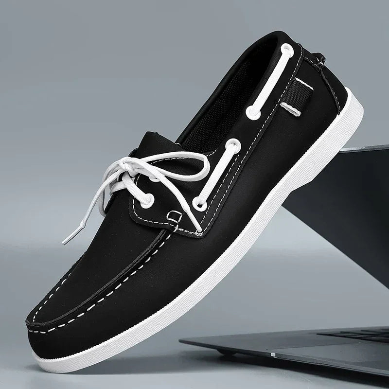 Mocasini din Pânză pentru Bărbați Stil Slip-On cu Talpă de Cauciuc și Vârf Rotund