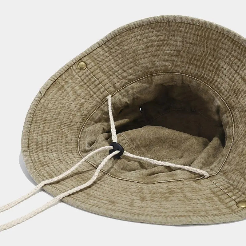 Sombrero de pescador unisex de algodón con ala ancha ajustable