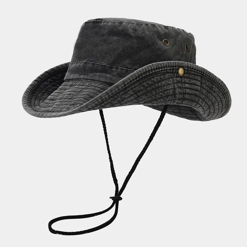 Sombrero de pescador unisex de algodón con ala ancha ajustable