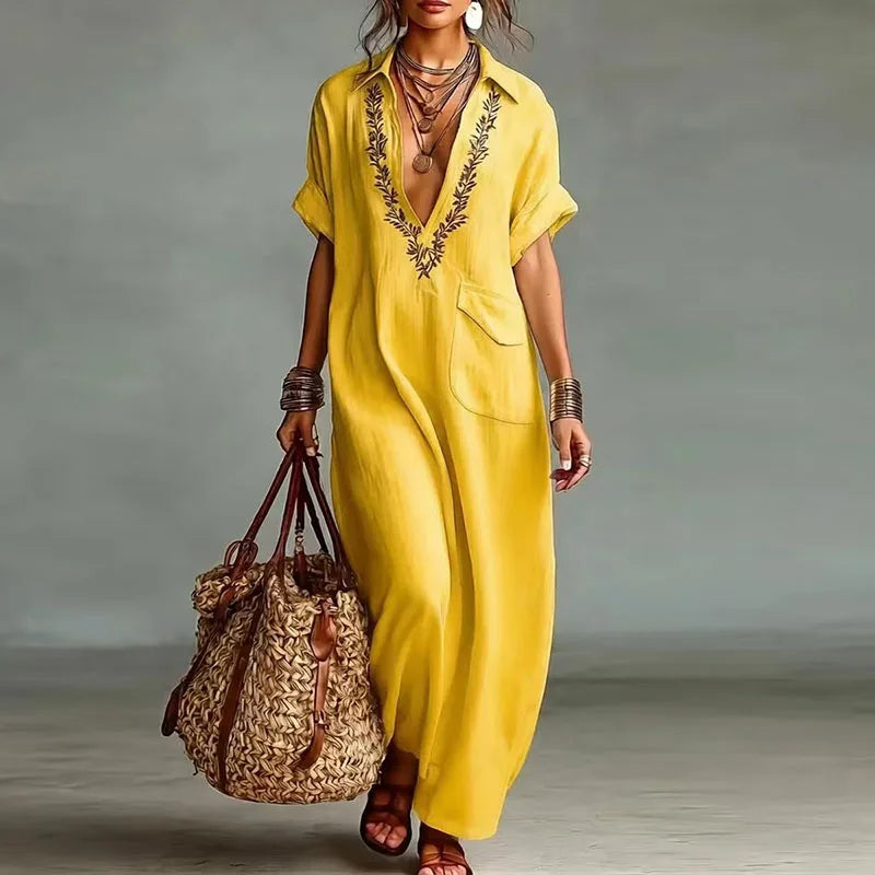 Rochie kimono lungă pentru femei cu decolteu brodat — plajă
