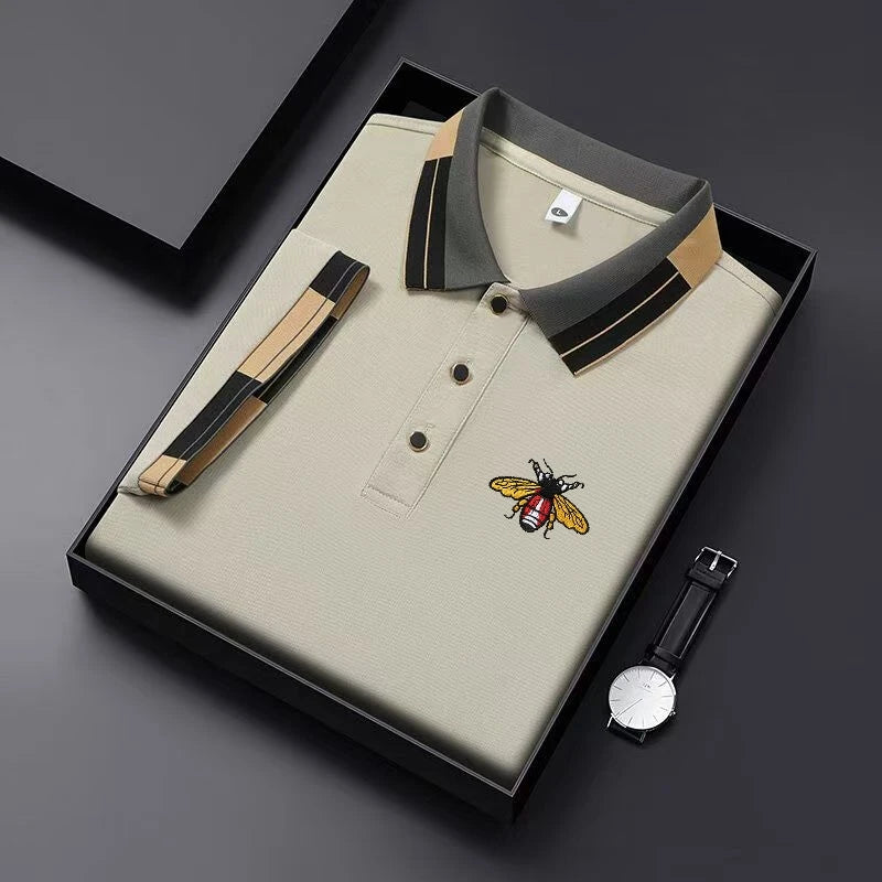 Polo de manga corta para hombre - cuello bordado con botones - casual exterior