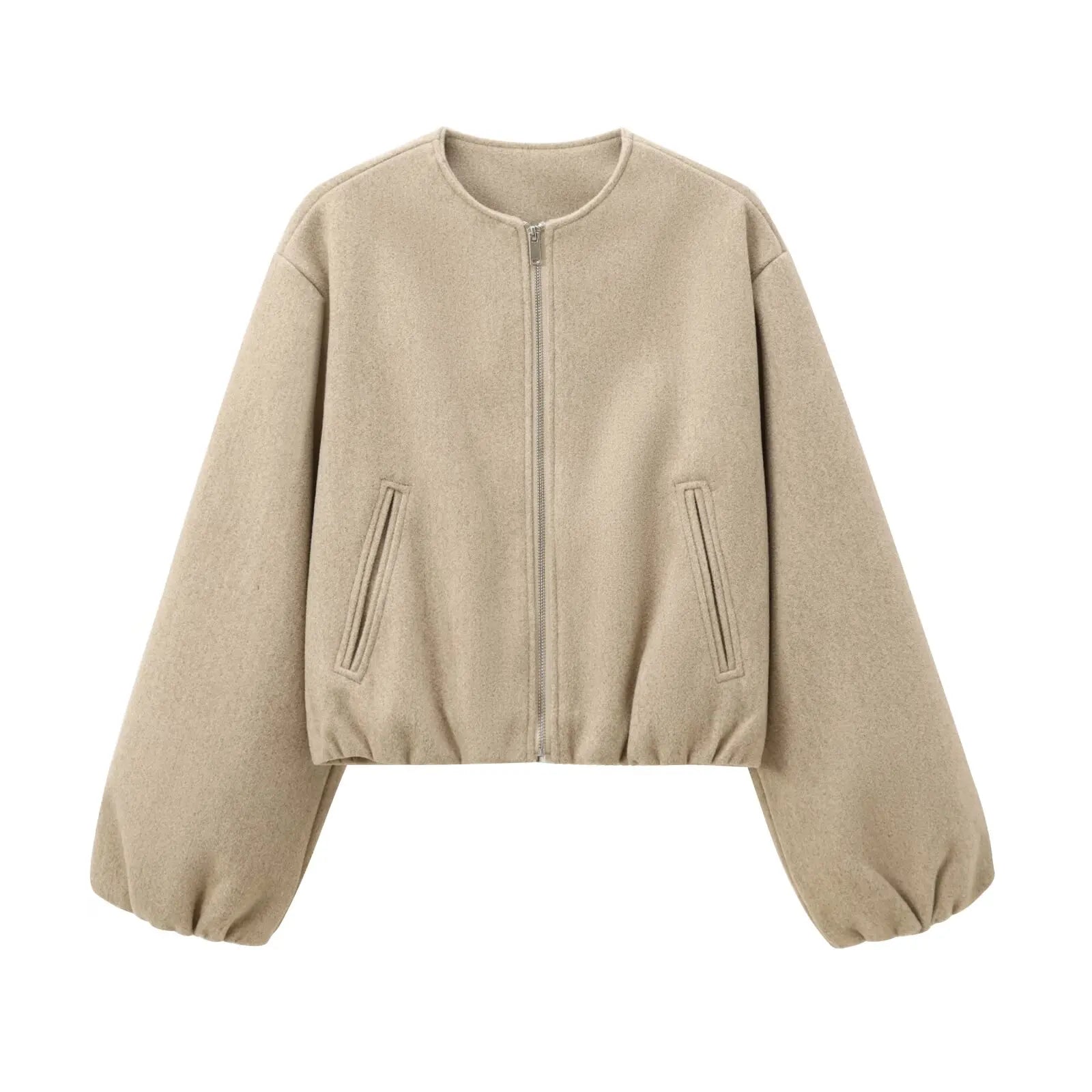 Veste Bomber Femme à Coupe Ample avec Fermeture Éclair Frontale