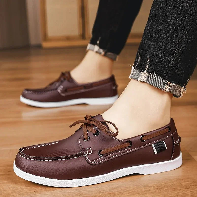Mocasini din Pânză pentru Bărbați Stil Slip-On cu Talpă de Cauciuc și Vârf Rotund