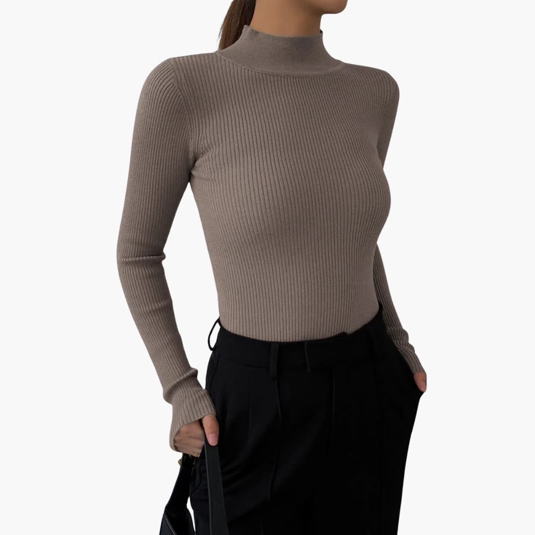Women's basic fitted knit sweater with mock turtleneck