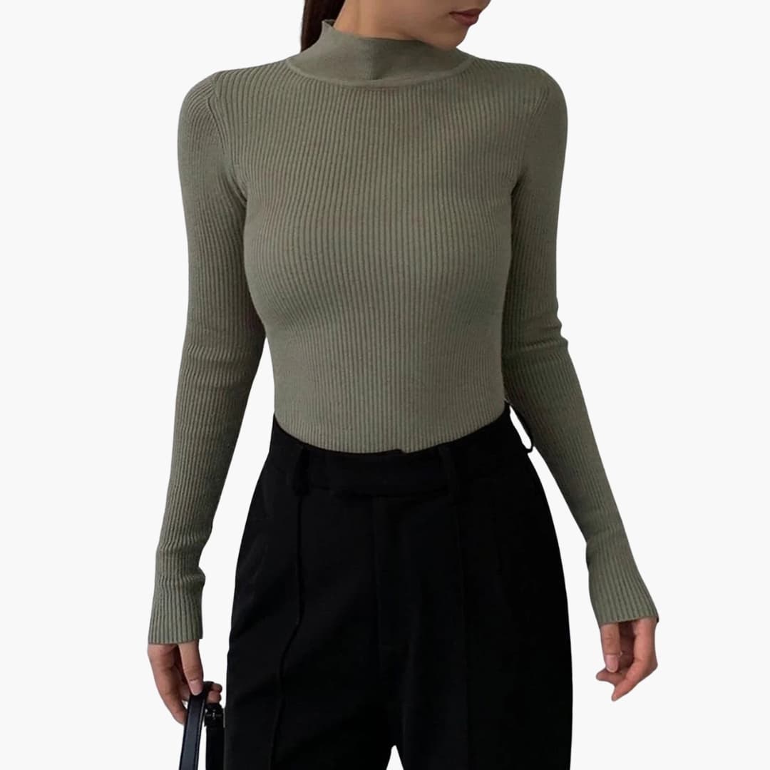 Women's basic fitted knit sweater with mock turtleneck