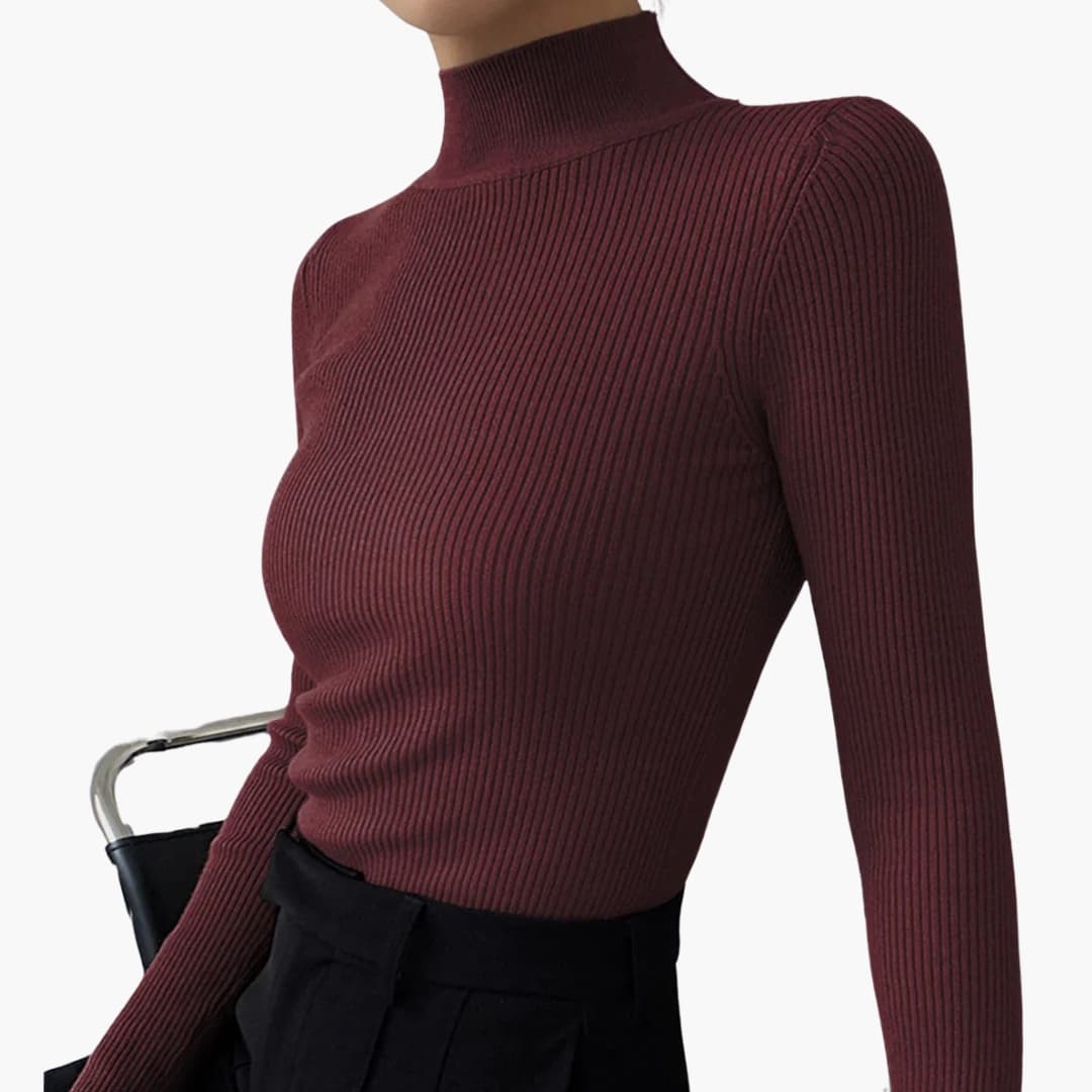 Women's basic fitted knit sweater with mock turtleneck