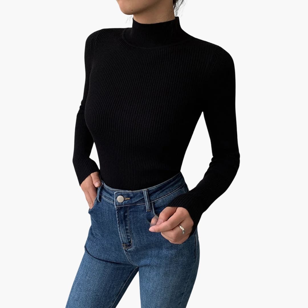 Women's basic fitted knit sweater with mock turtleneck