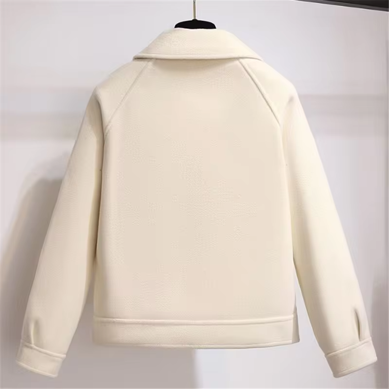 Wool Blend Jacket with Buttons and Shirt Collar for Women