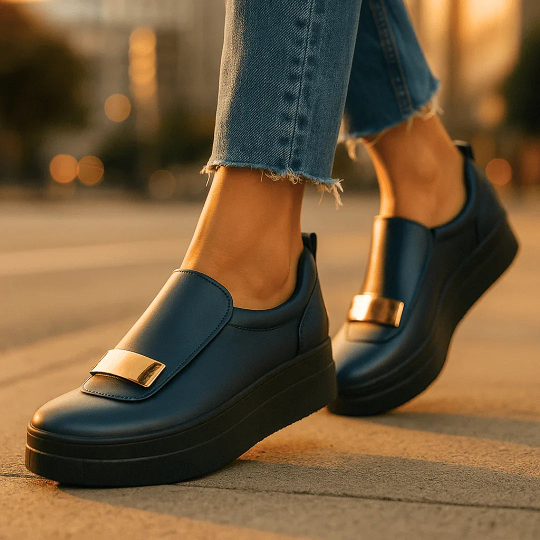 Zapatillas Casuales de Plataforma para Mujer sin Cordones con Decoración Metálica