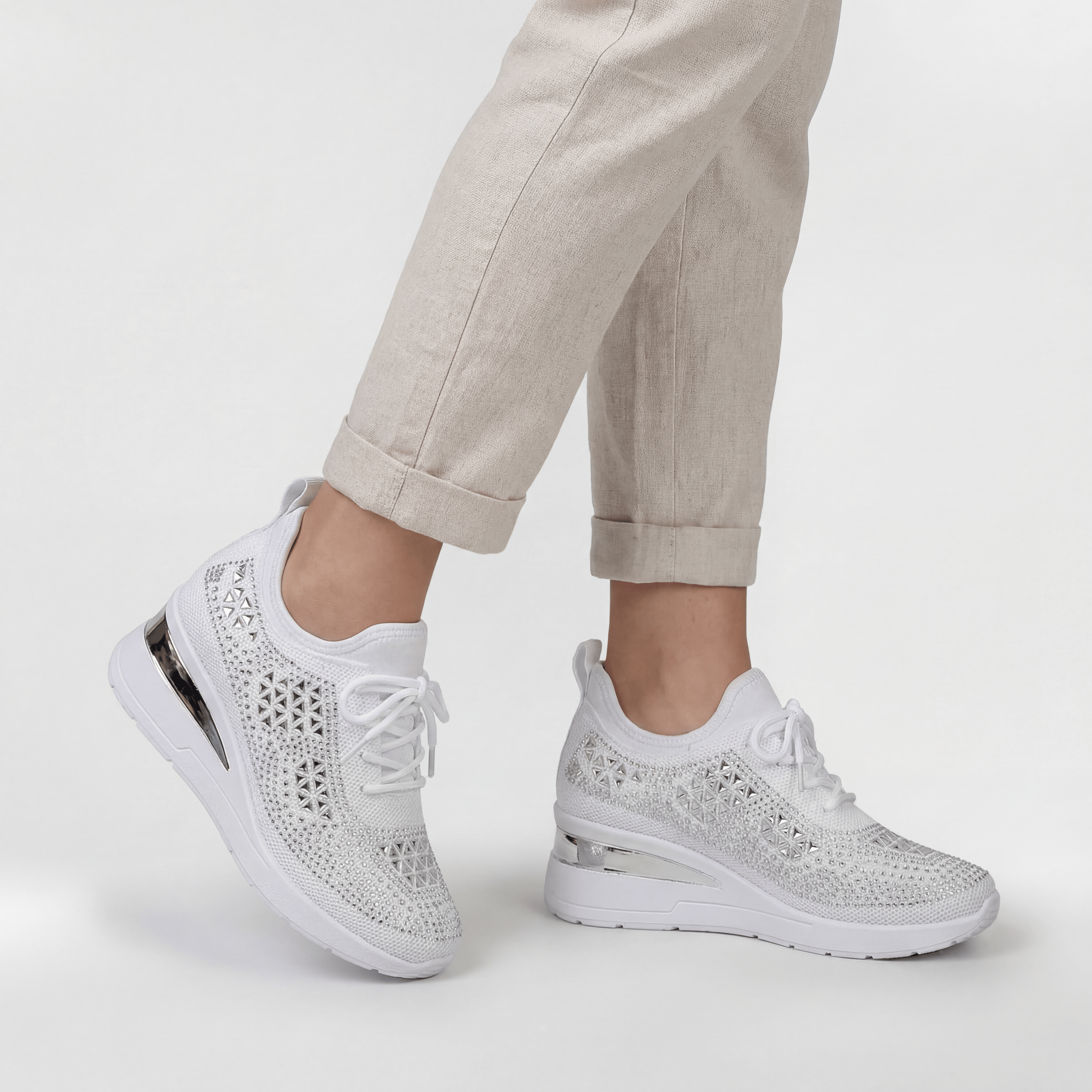 Zapatillas con Cuña y Brillantines para Mujer Deportivas de Plataforma