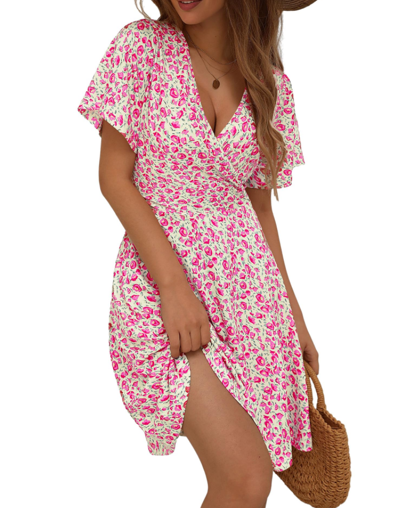Vestido curto de mulher | corte cruzado | decote em V | para eventos de verão
