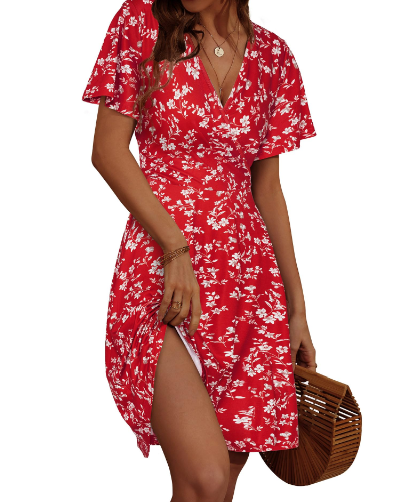 Vestido curto de mulher | corte cruzado | decote em V | para eventos de verão