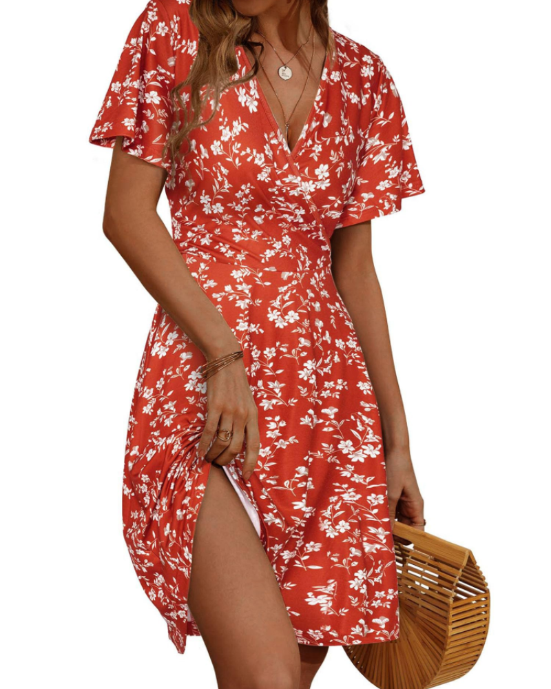 Vestido curto de mulher | corte cruzado | decote em V | para eventos de verão