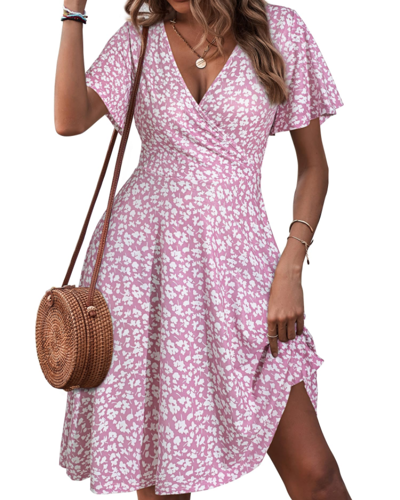 Vestido curto de mulher | corte cruzado | decote em V | para eventos de verão