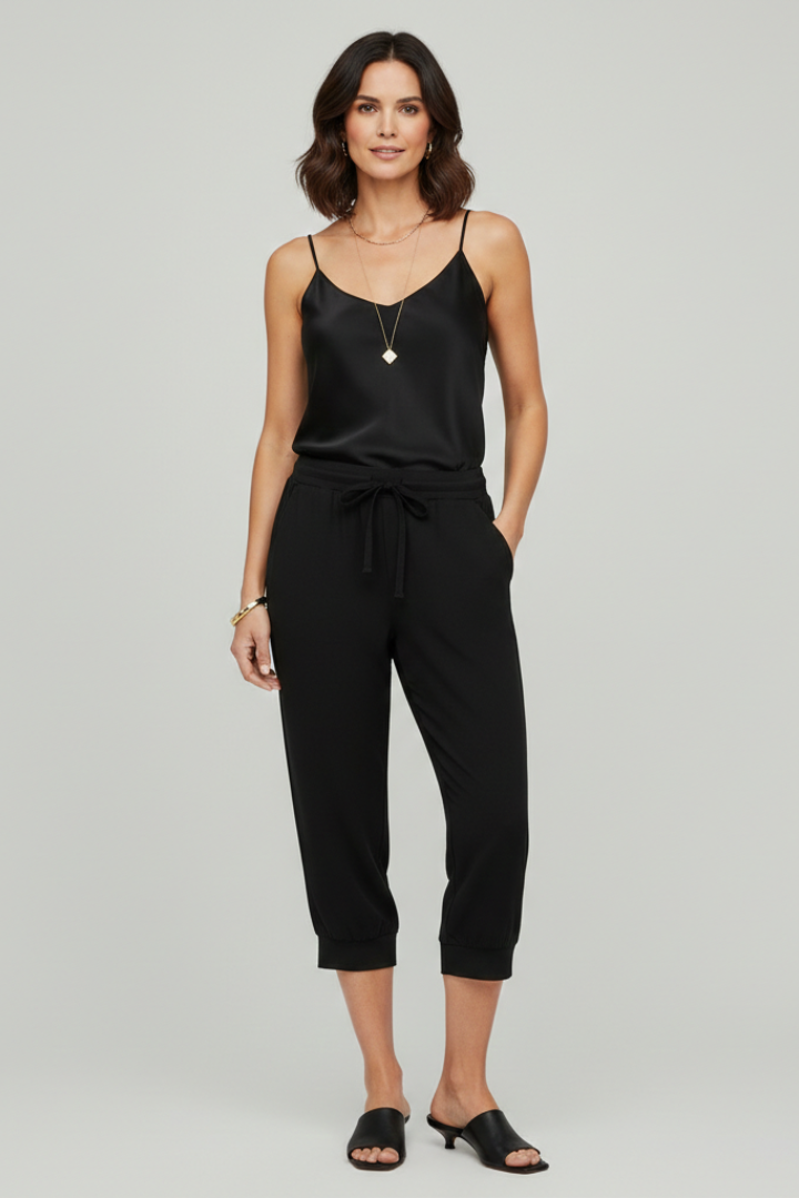 Pantalones Capri para Mujer con Cintura Ajustable y Bolsillos Laterales