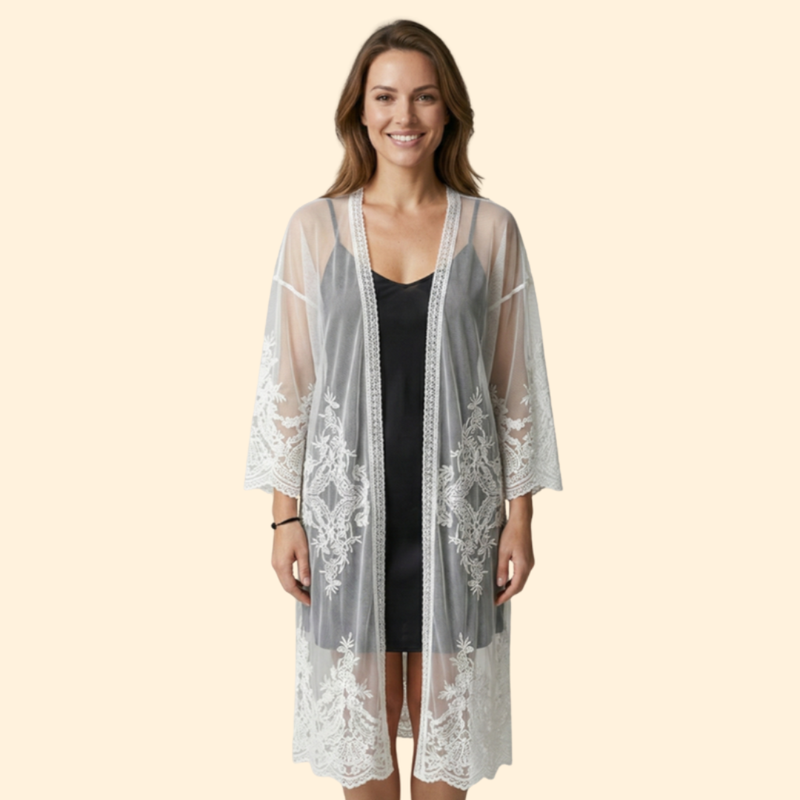 Cardigan de dantelă pentru femei, cu deschidere frontală și transparent, pentru plajă