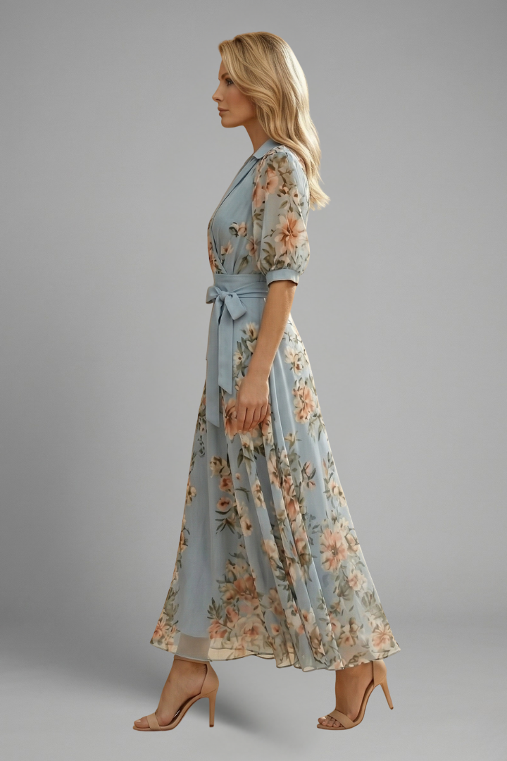 Robe midi pour femme - robe à manches courtes avec décolleté en V | décontractée