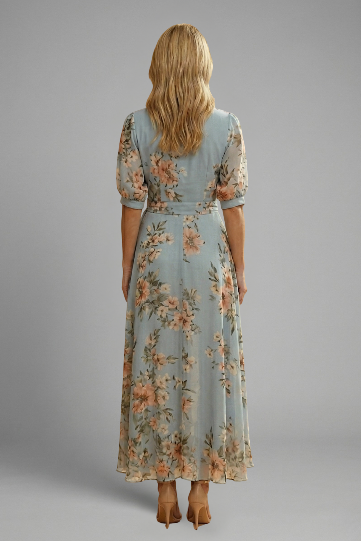 Robe midi pour femme - robe à manches courtes avec décolleté en V | décontractée