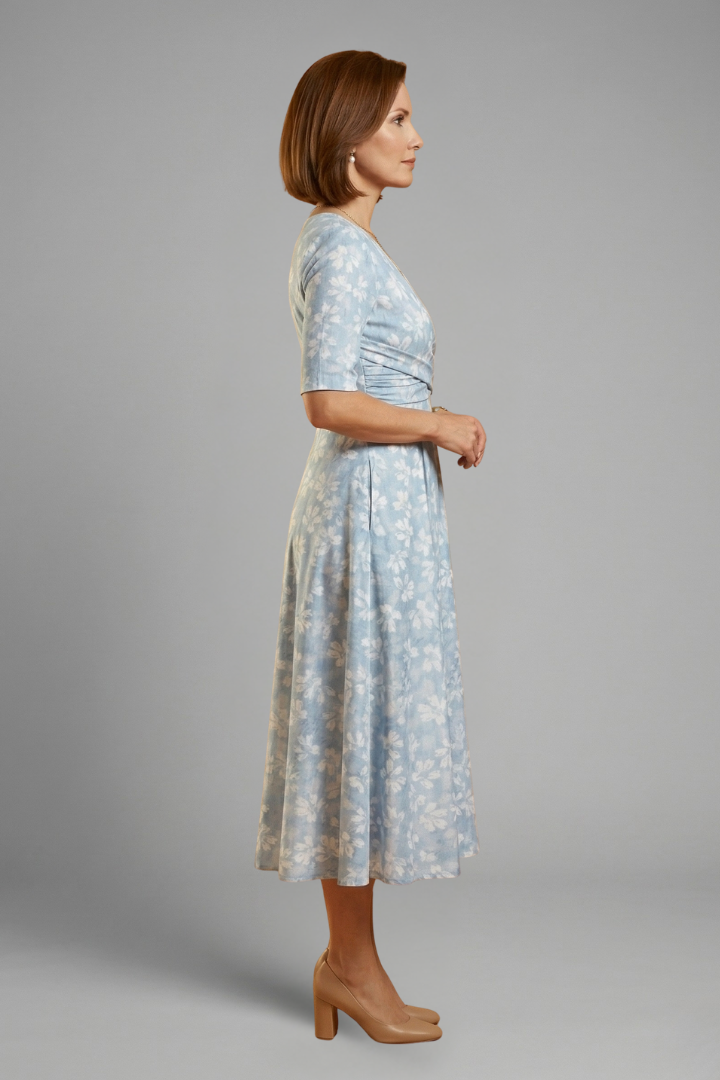 Midi dress for women - relaxed fit dress with V-neck | casual
